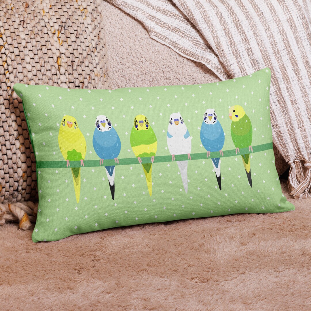 Budgie Pillow: Linen-feel Parakeet Cushion, Bird Print - Etsy