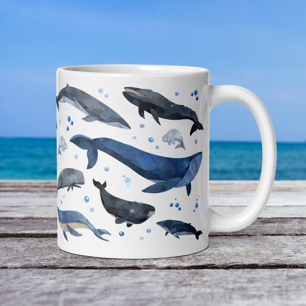 Whale Mug, Whale Gift, Beluga Whale, Humpback Whale, Ocean Mug, Marine Biology Decor, Whale Coffee Cup, Wildlife Gift, Coastal Decor, Beach