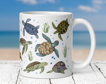 Taza de tortuga marina: taza de café con temática marina oceánica, decoración costera