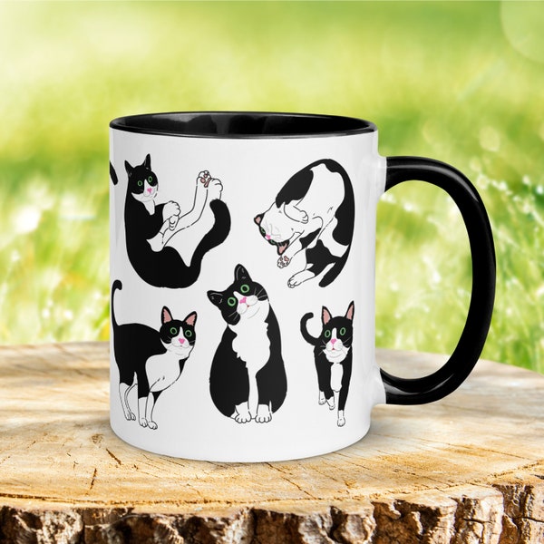 Mug chat smoking, cadeau chat noir et blanc, tasse à café chat drôle, cadeaux pour les amoureux des chats, cadeau pour maman chat, cadeau pour papa chat, cadeau du chat