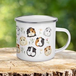 Enamel Guinea Pig Mug: Adorable Floral Camping Cup