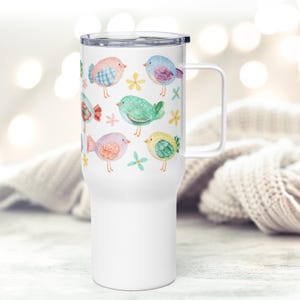 Vogel Reisebecher, 25 Unzen isolierter Edelstahlbecher für heiße oder kalte Getränke, Blumenvogel Kaffeetasse, Geschenk für Vogelliebhaber