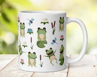 Frog Lover Mug: Frog Gift, Cottagecore Ceramic Coffee Cup