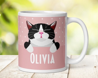 Tuxedo Cat Mug, Personalised Cat Mug, Gift for Cat Lovers, Custom Gift Mug, Custom Cat Mug, Cat Lover Mug, Custom Name Mug, Cat Gift