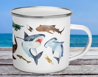 Shark Enamel Mug: Shark Lover Gift, Marine Biology Camping Cup