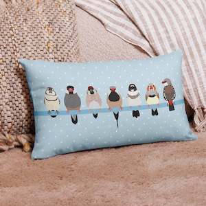 Cojín de pinzón, cojín de pájaro, cojín azul con estampado de pájaro lindo, regalo para amantes de las aves, regalo de ornitología