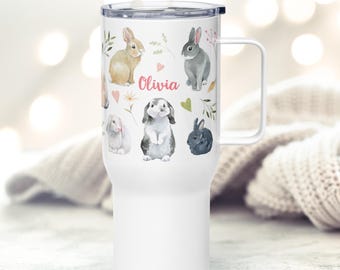 Personalized Rabbit Travel Mug: Custom Bunny Gift, Insulated Stainless Steel Mug