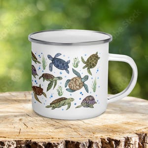 Enamel Turtle Mug, Turtle Gift, Sea Turtles, Ocean Decor, Turtle Lover Gift, Sea Turtles Coffee Cup, Coastal Mug, Camping Mug, Outdoor Mug