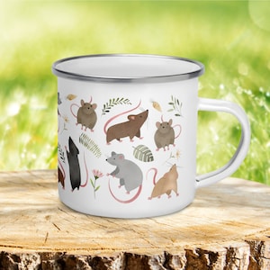 Enamel Rat Mug – Cute Gift for Rat Lovers, Rat Moms & Dads, Coffee Cup for Pet Rat Owners, Fancy Rat Decor, Unique Rat Gift