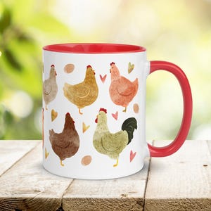 Chicken Mug for Country Kitchens, Ceramic Chicken Coffee Mug, Farmyard Animal Mug with Cottagecore Aesthetic, Chicken Owner Gift