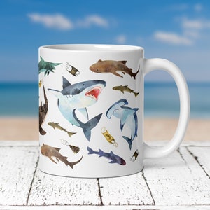 Shark Mug, Shark Gift, Hammerhead Shark Mug, Whale Shark Mug, Great White Shark Mug, Shark Decor, Shark Cup, Marine Biology, Coastal Decor