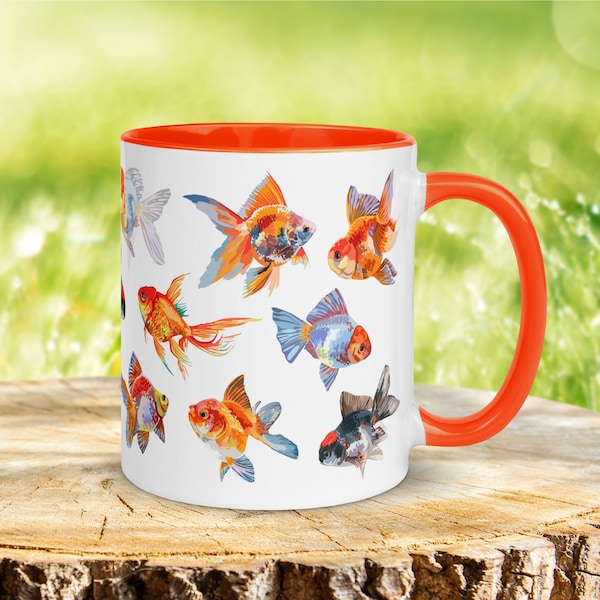 Goldfish Mug, Fish Gift, Fish Coffee Cup, Pretty Fish Mug, Fancy Goldfish Gift, Goldfish Home Decor, Ceramic Goldfish Mug, Ceramic Fish Mug