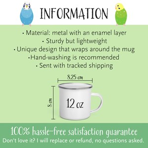 Pu&ograve; includere: Tazza smaltata bianca con scritta nera da 12 oz. La tazza &egrave; alta 8 pollici e larga 8,25 pollici. La tazza &egrave; su uno sfondo verde con il testo "100% garanzia di soddisfazione senza problemi. Non ti piace? Lo sostituir&ograve; o ti rimborser&ograve;, senza fare domande."