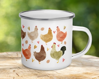 Chicken Enamel Mug: Chicken Lover Gift, Farmhouse Camping Cup