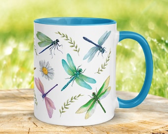 Dragonfly Mug, Nature-Inspired Coffee Cup, Botanical Insect Gift for Nature Lovers