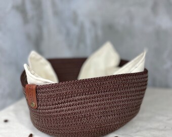 Woven Basket square in Brown Small Laundry Cloths Basket Storage for Blanket Towel Toys Organizer Boho Shabby Chic Decoration
