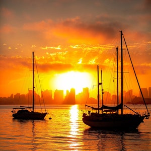 Digital download Sunrise San Diego sailboats, vertical, pretty wall decor