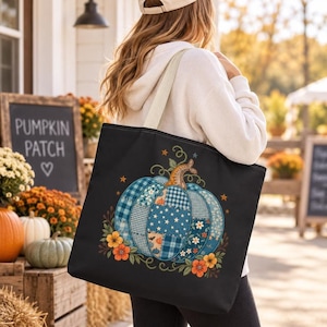 Halloween-Tasche mit Kürbismotiv, türkisfarbene Kürbis-Tragetasche, Tasche für Süßigkeiten bei Lebensmittelallergien, Patchwork-Tasche mit Kürbismotiv in 3 Größen, für Mütter mit Allergien