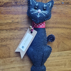 Handstitched Wool Felt Black Cat: Lucky Keepsake, Cat Lover Gift