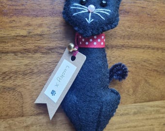 Handstitched Wool Felt Black Cat: Lucky Keepsake, Cat Lover Gift