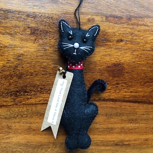 Handstitched Wool Felt Lucky Black cat. Cat Lover, Gift, Keepsake.