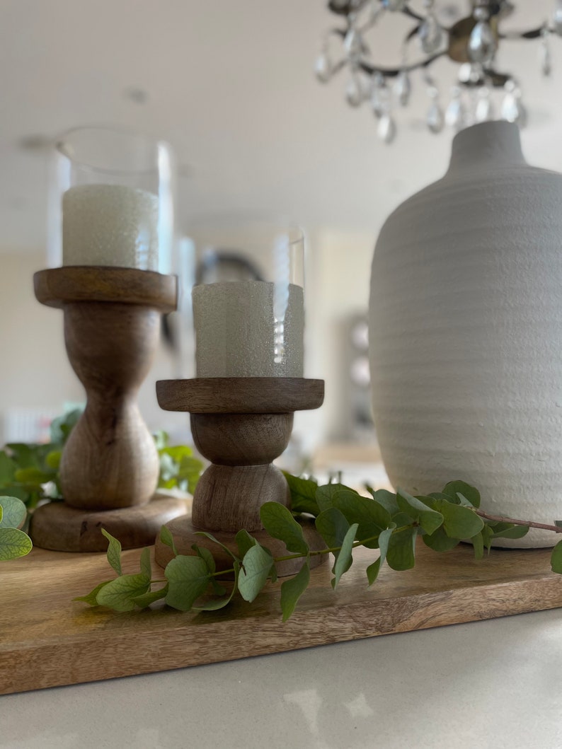 Mango Wood Hurricane Candle Holders glass Included Etsy UK