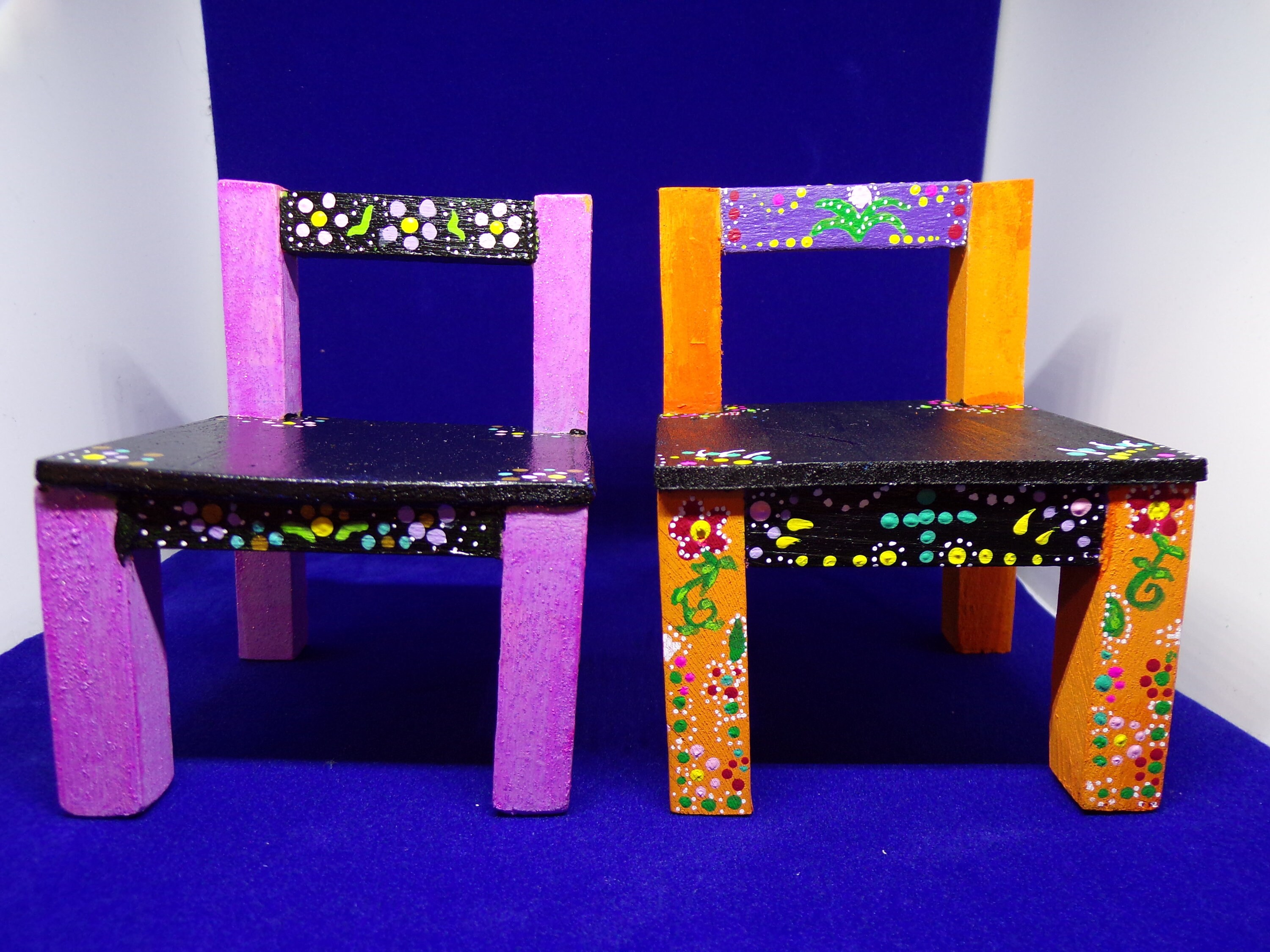 Toy Wood Mexican Chairs. Toy Hand Painted Chair. Doll Wood Chair. Toy