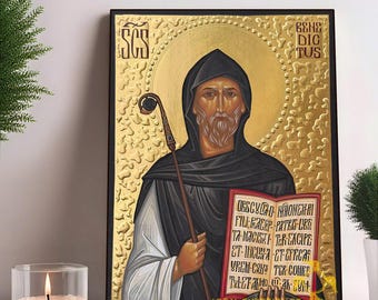 Hand-Painted Icon of Saint Benedict of Nursia 22x30cm (9x12")