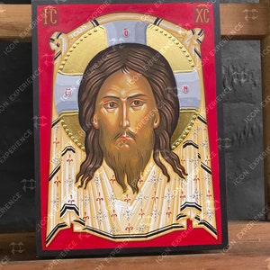 Hand painted icon of Image of Edessa / 23 carat gold / gesso / relief / egg tempera