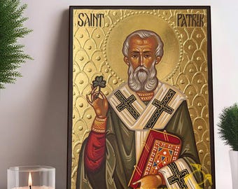 Hand-Painted Icon of Saint Patrick of Ireland 15x20cm (6x8")