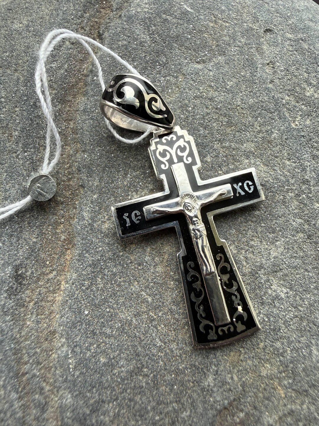 925 Sterling Silver Crucifix Pendant – Orthodox Cross – 5.16 G – Black ...