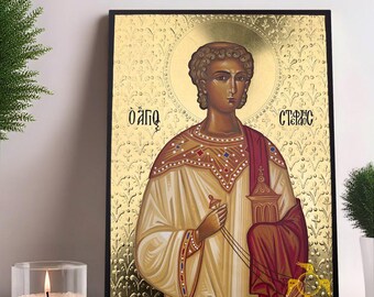 Hand-Painted Icon of Saint Stephen | Gold Leaf Religious Art