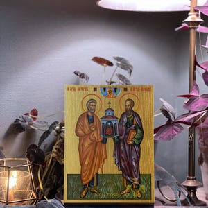 Saint Peter and Paul Apostles Byzantine Iconography Sacral Art Christian Gift Religious Home Decoration