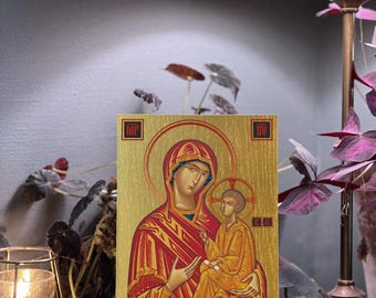 イエス・キリストの昇天のイコン - ビザンチン美術 - 手作りの木製