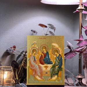 The Holy Trinity Byzantine Iconography Sacral Art Christian Gift Religious Home Decoration