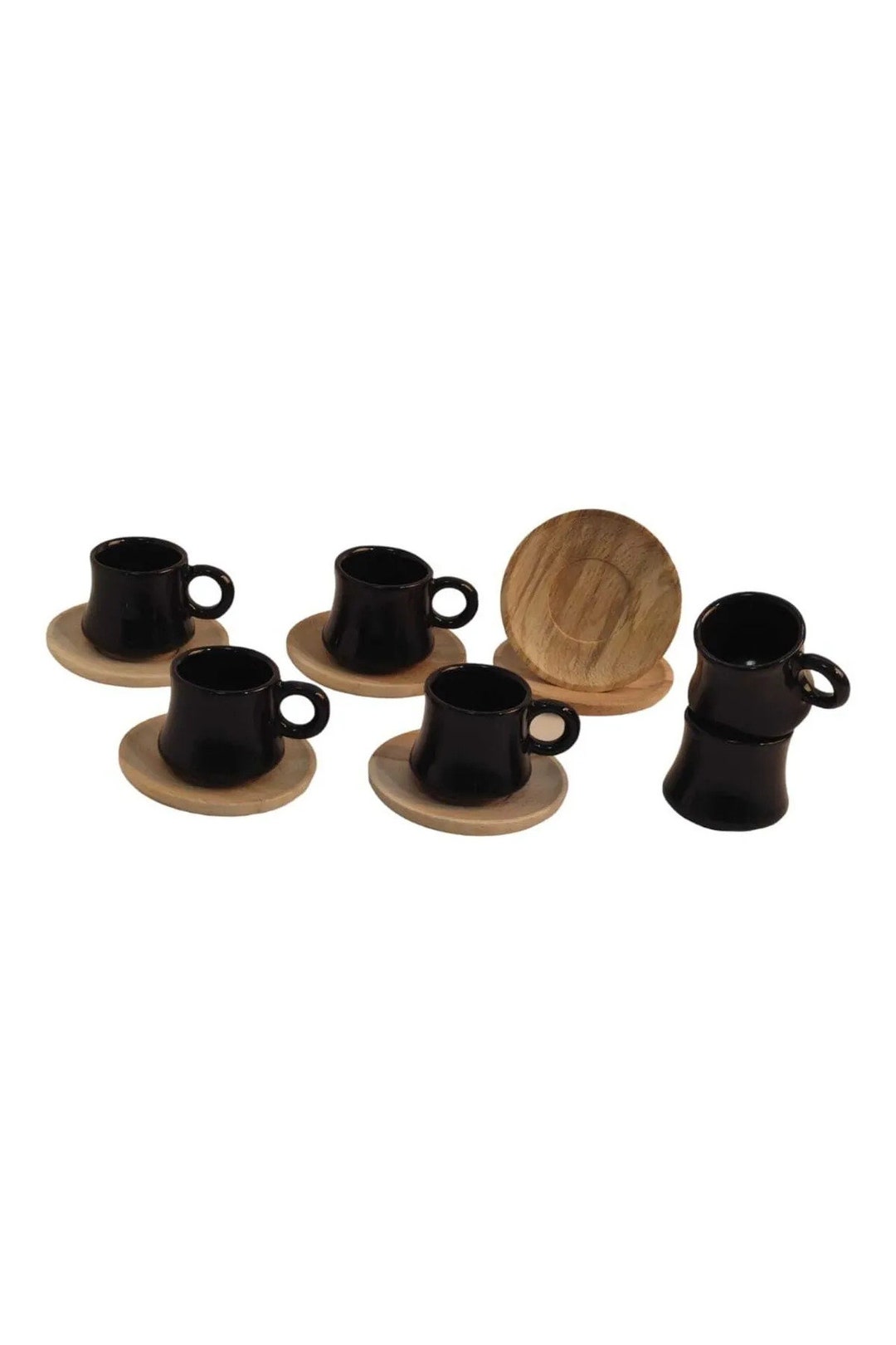 Porcelain Espresso Cup Set: Boho Coffee Cups With Bamboo Saucers - Etsy