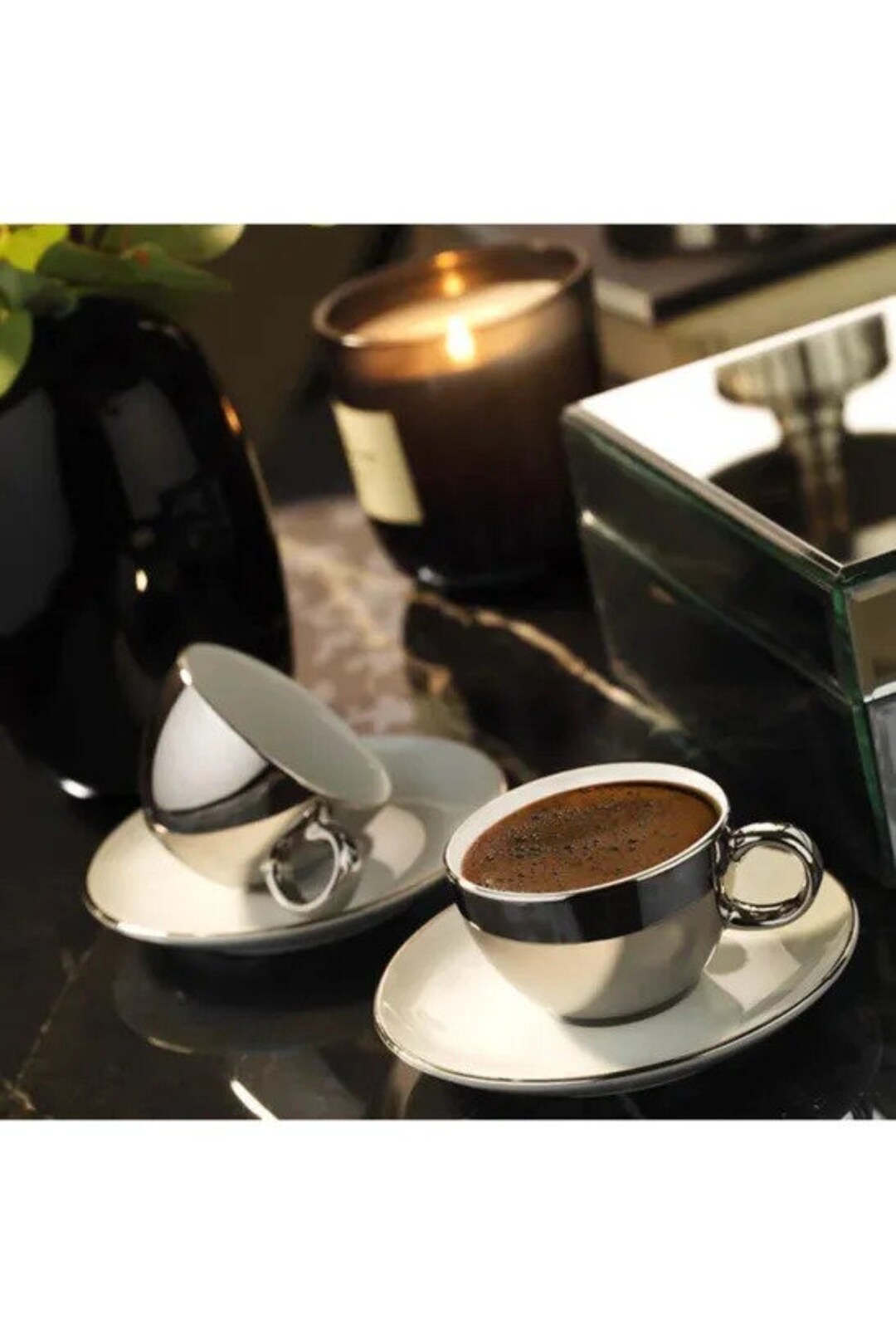 2x Porcelain Espresso Cups and Saucers Set, Boho Coffee Cup Set ...