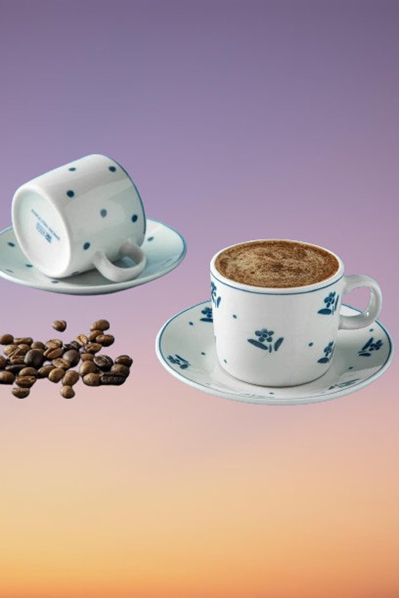 Porcelain Espresso Cup Set: Boho Floral Macchiato Cups, Set of 2 - Etsy