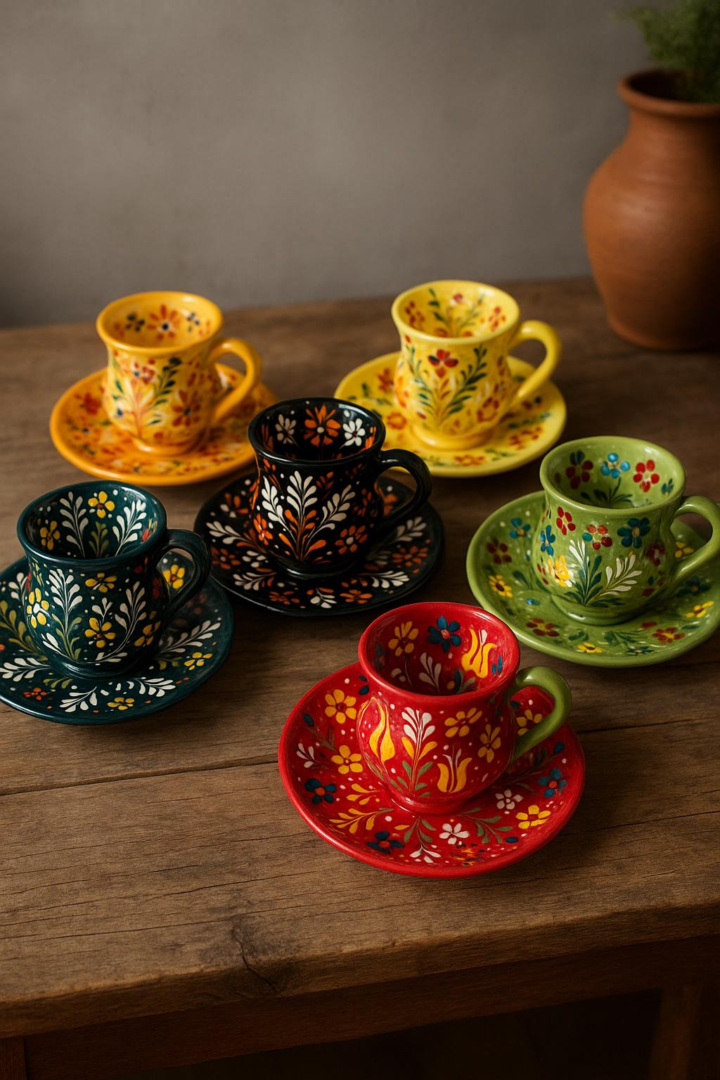 Hand-Painted Ceramic Espresso Cup Set: Seljuk Turkish Coffee Cups