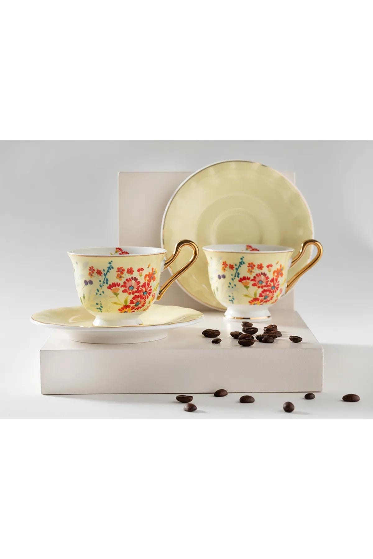 YBK Tech Bone China Cup And Saucer Set, 7oz Tea Cup - Design Inspired By Van Gogh's Paintings (Night Café
