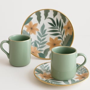 Porseleinen espressokopset: boho bloemenontwerp, 2,8 oz