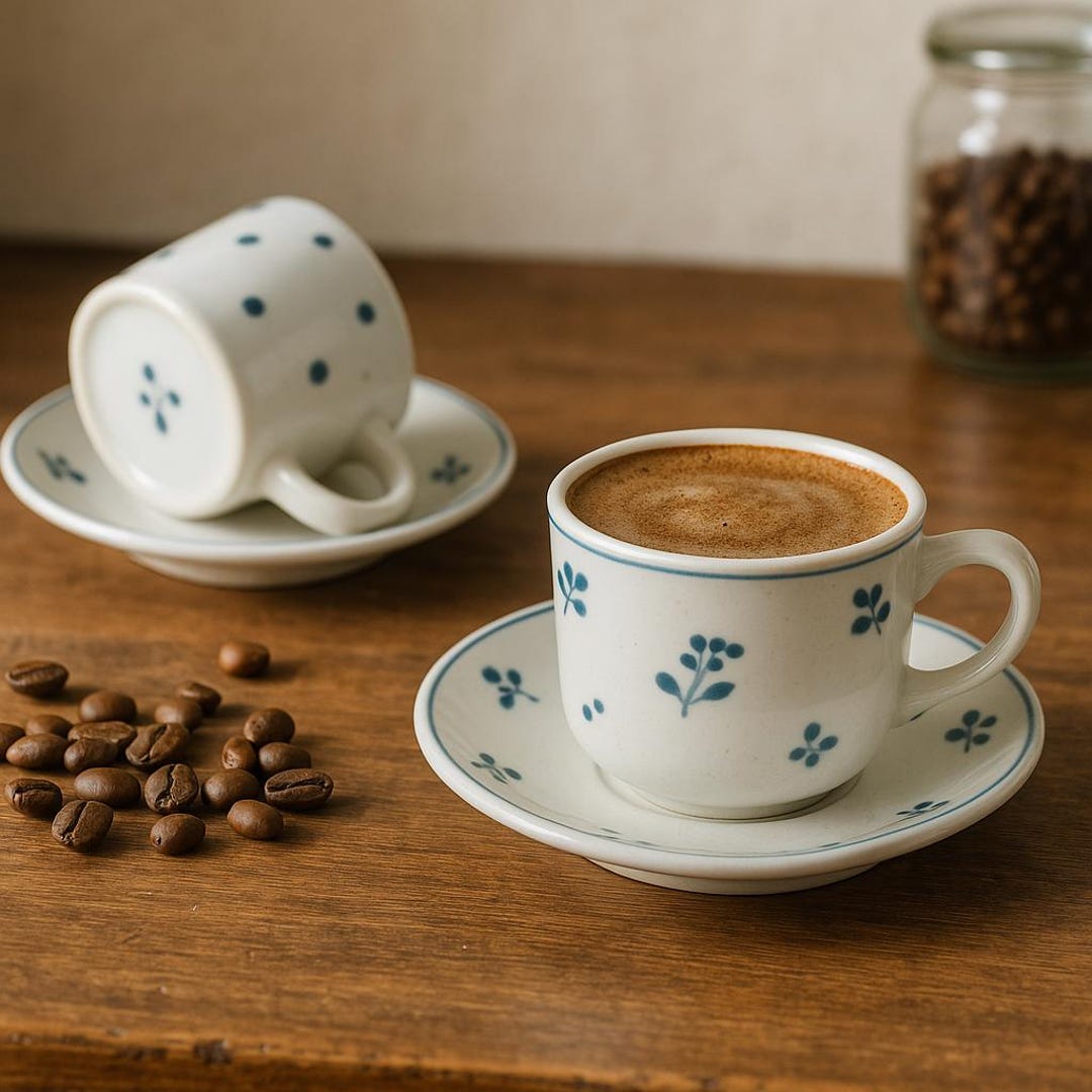 Porcelain Espresso Cup Set: Boho Floral Macchiato Cups, Set of 2 - Etsy