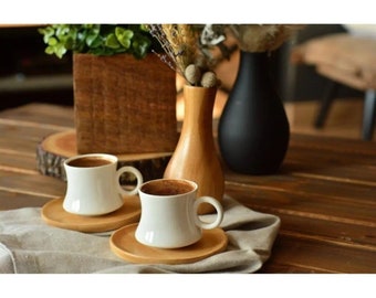 Keramik Espresso Tassen und Bambus Untertassen Set (700g), Geschenk fr sie  - Etsy.de
