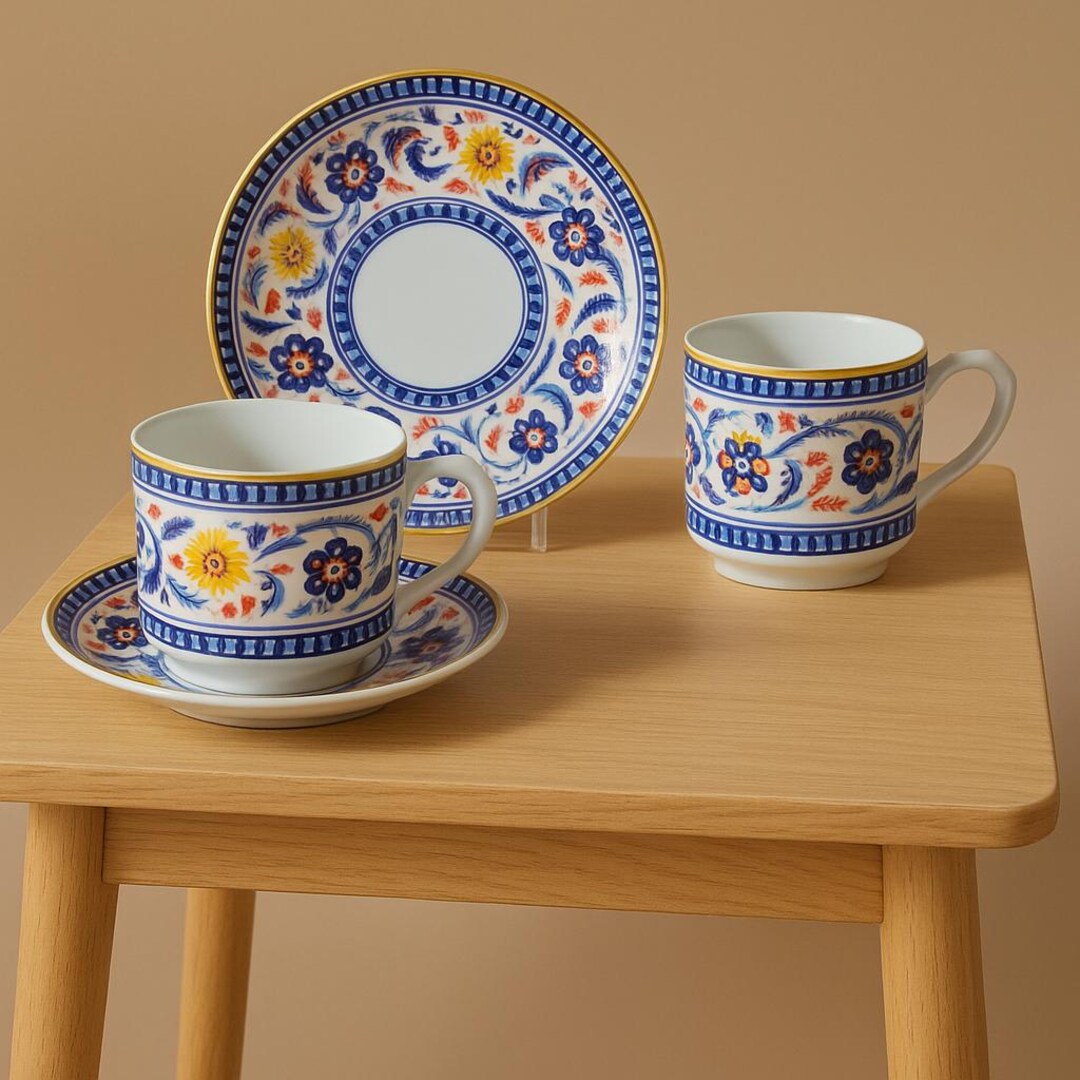 Porcelain Espresso Cups and Saucers Set: Boho Coffee Cup, Macchiato Cup ...