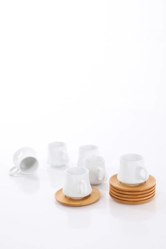 Keramik Espresso Tassen und Bambus Untertassen Set (700g), Geschenk fr sie  - Etsy.de