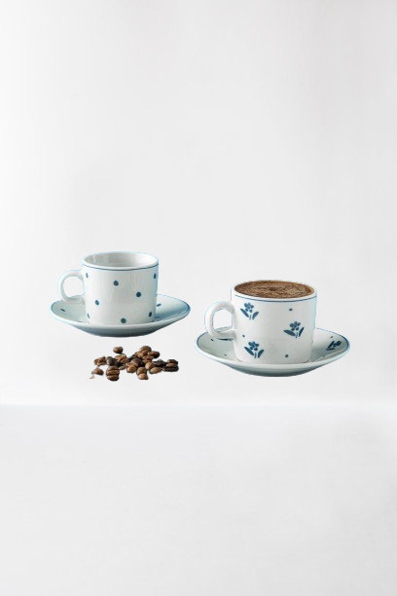Porcelain Espresso Cup Set: Boho Floral Macchiato Cups, Set of 2 - Etsy