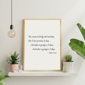Robert Frost Quote, Wall Art Quote, Printable Quote, Robert Frost Digital Download, Stopping by Woods on a Snowy Evening