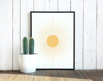Boho Sun Wall Art Print: Mid Century Modern, Minimalist (Digital Download)