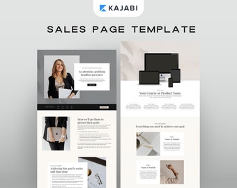 Kajabi Sales Page Template with Canva Digital Product Mockups: For Coaches & Course Creators