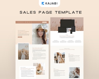 Modèle de page de vente Kajabi pour les entraîneurs, les créateurs de cours en ligne et les entrepreneurs | Page de destination Boho | Lancer le modèle d'entonnoir de vente